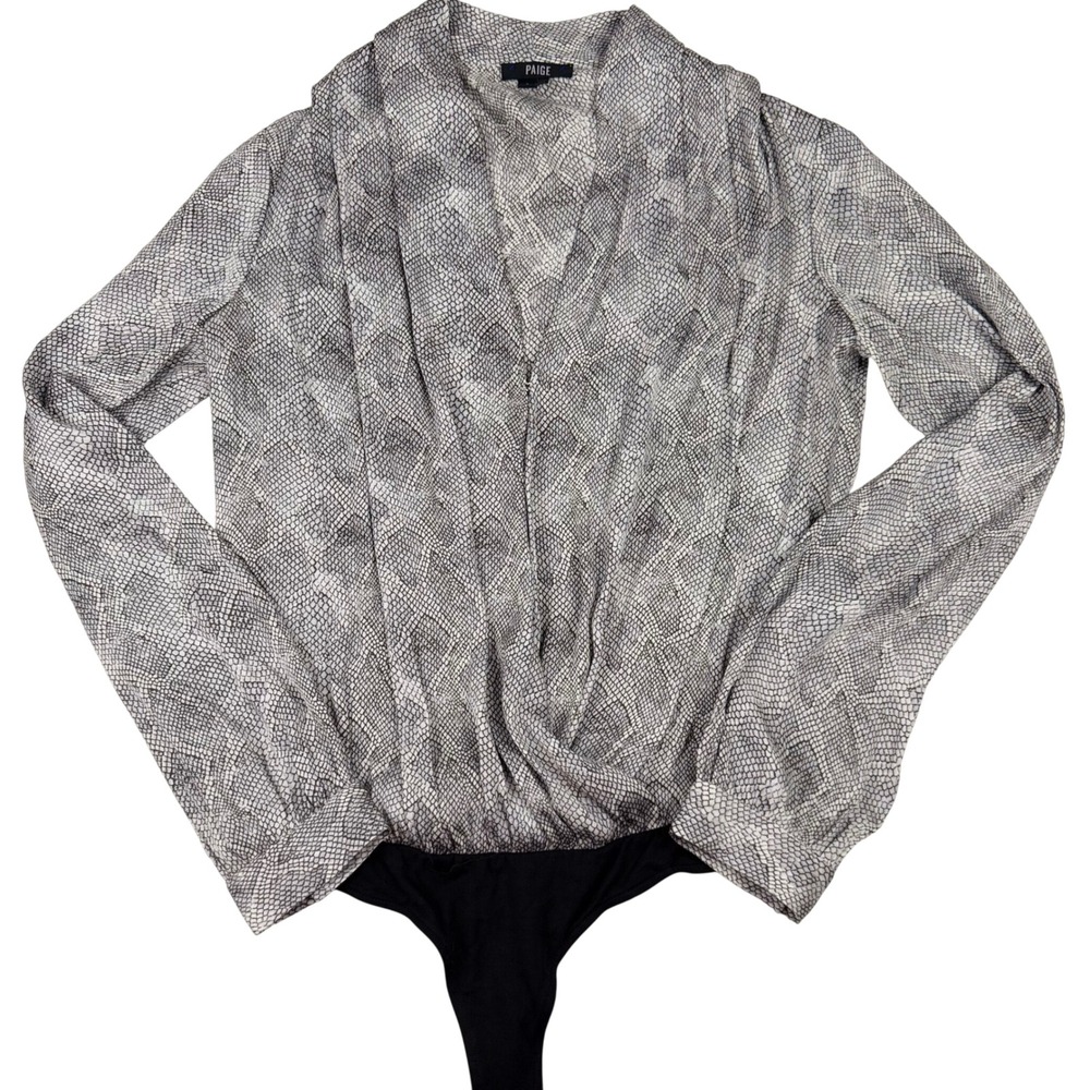 PAIGE Snakeskin Print Bodysuit Long Sleeve Wrap Style Small V-neck